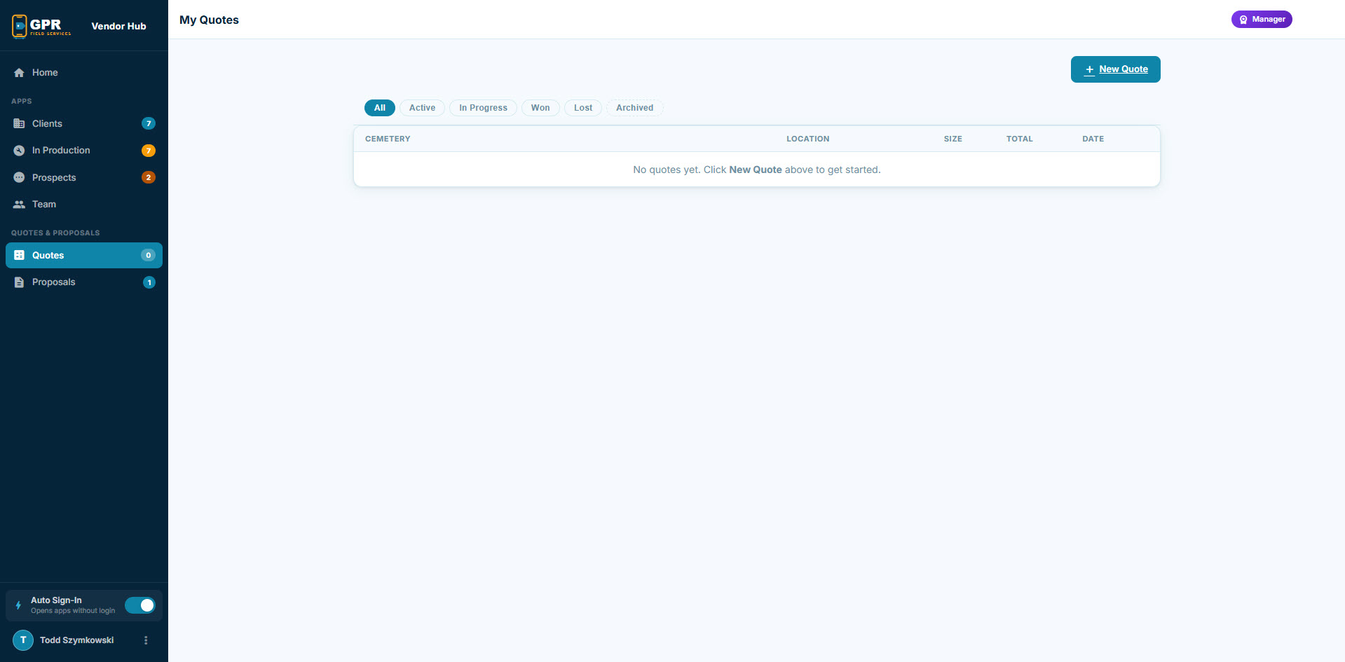 My Quotes empty state