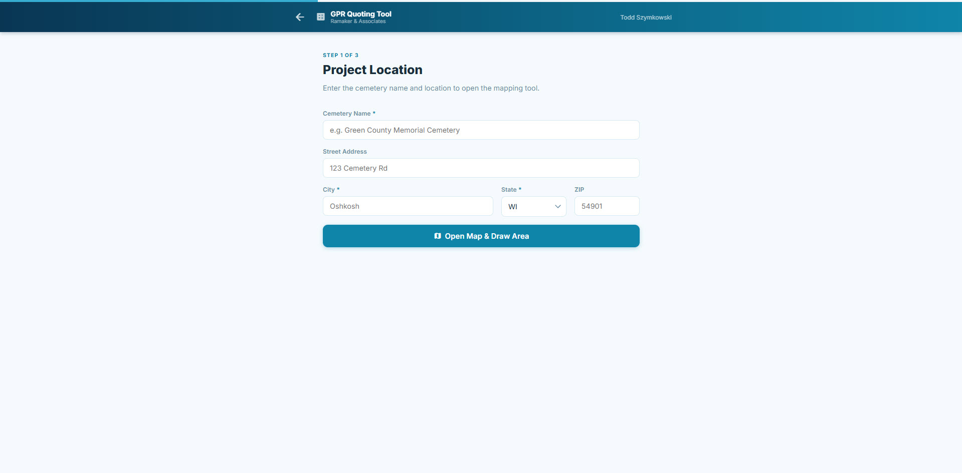 Quoting Tool Step 1 - project info