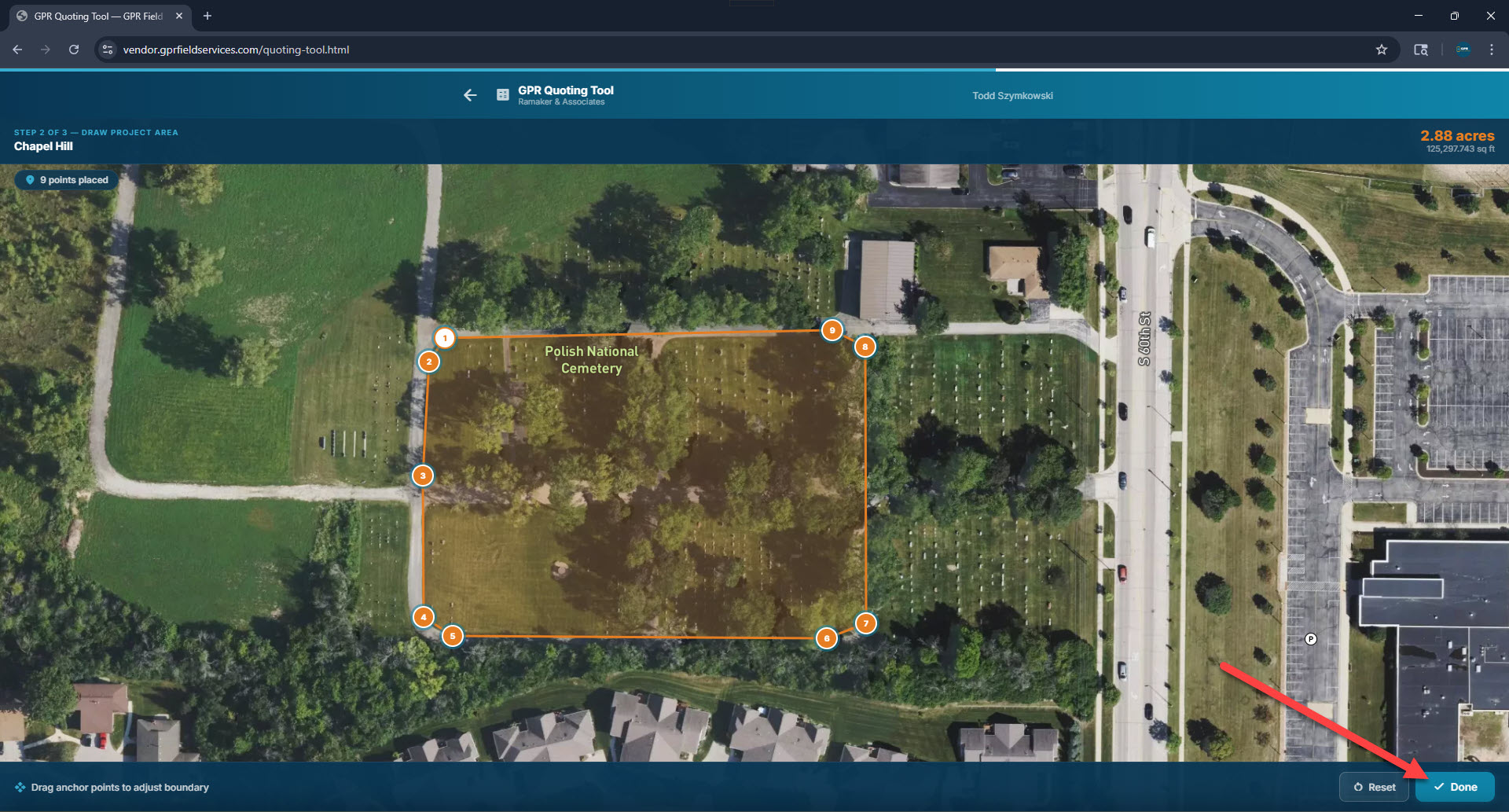 Map with polygon drawn