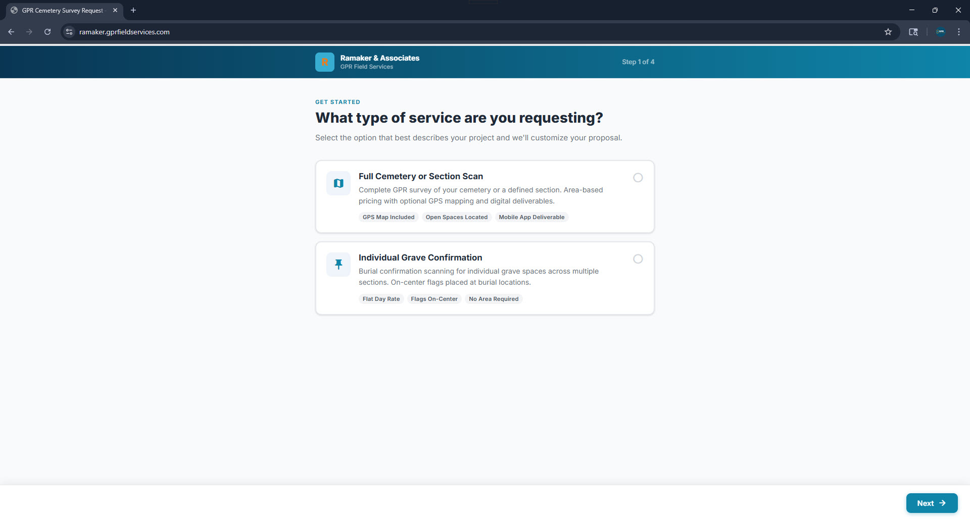 Service type selection