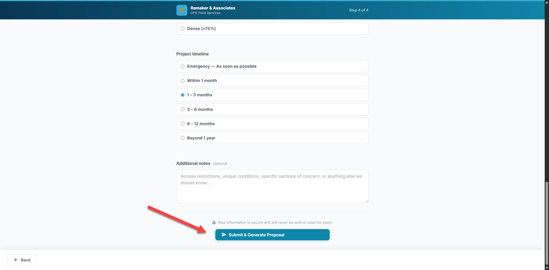 Questionnaire bottom - submit button