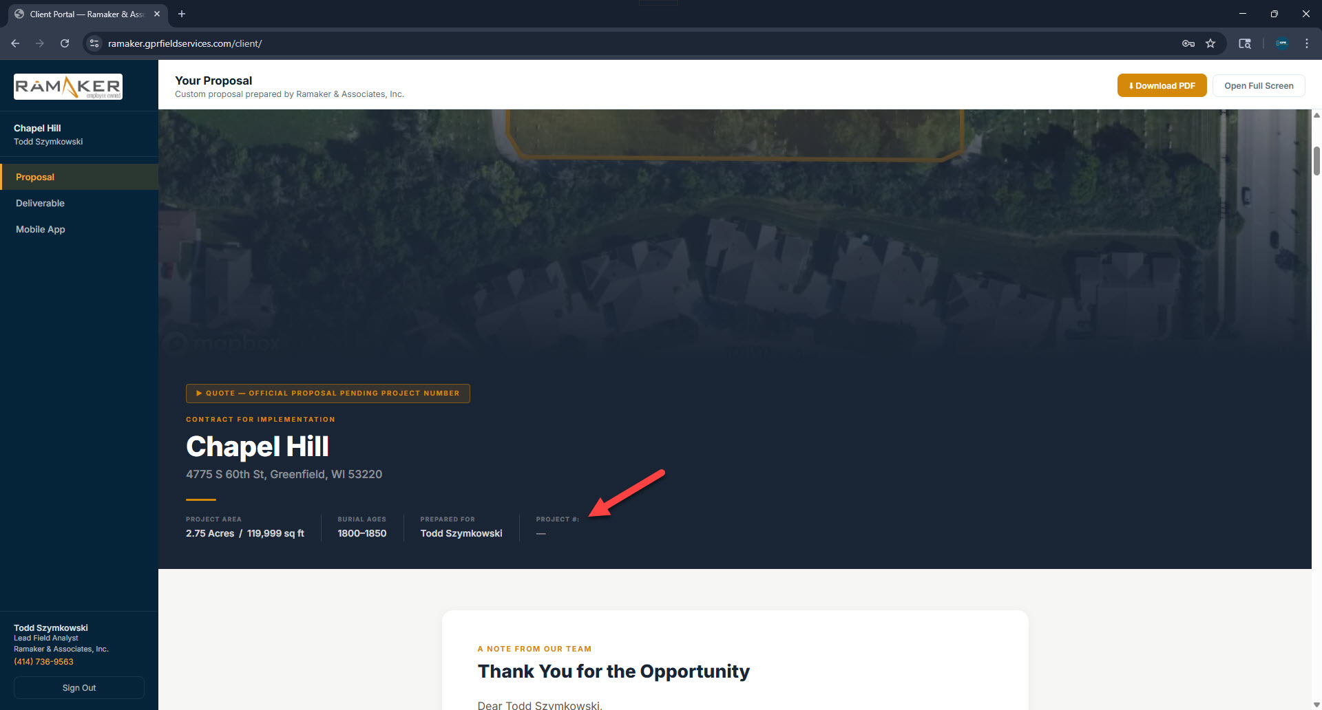 Proposal pending project number