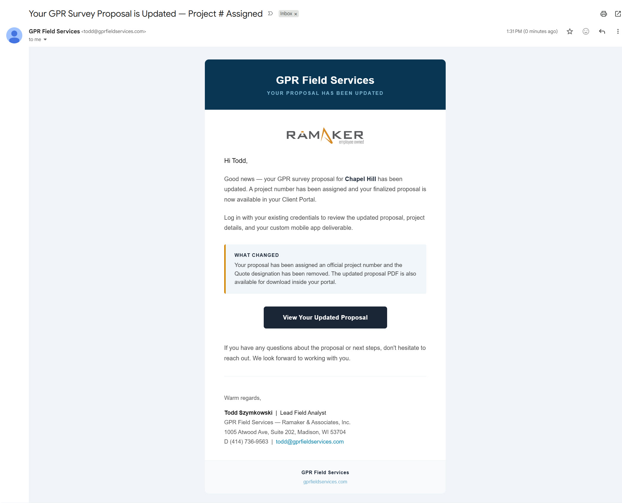 Project number assigned email