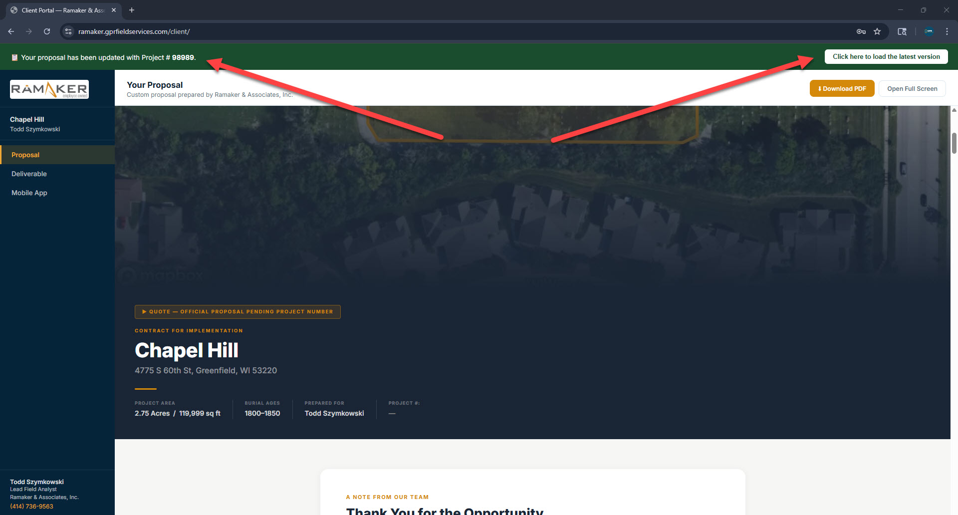 Portal update notification banner
