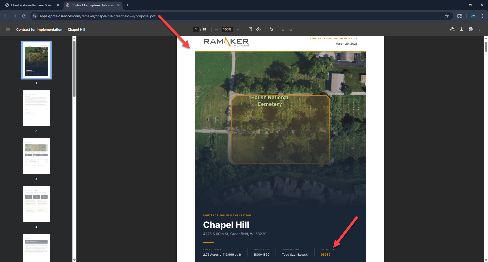 PDF with project number on cover